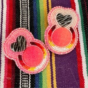 Colorful Beaded Earrings with Heart Design